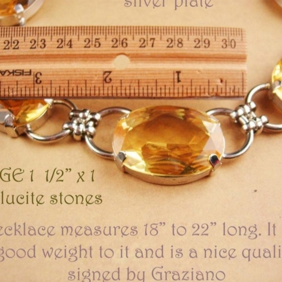 Vintage Signed RJ Graziano Citrine Crystal Gunmetal Couture Choker Necklace - Picture 5 of 16